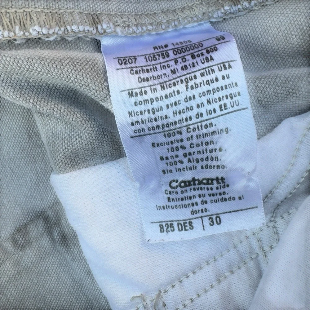 VTG Carhartt B25 DES Duck Canvas Carpenter Cargo Beige Shorts Men's Size 30 (28)